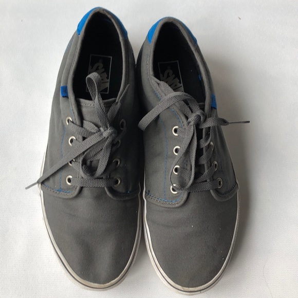 Grey and blue fabric vans